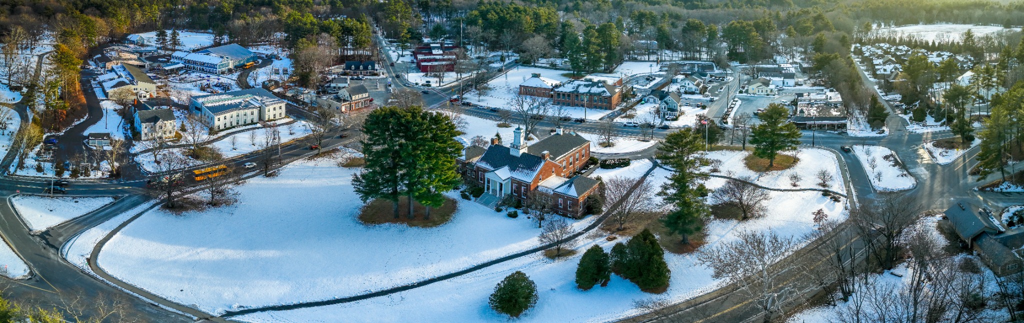 Winter aerial view of Dover town center