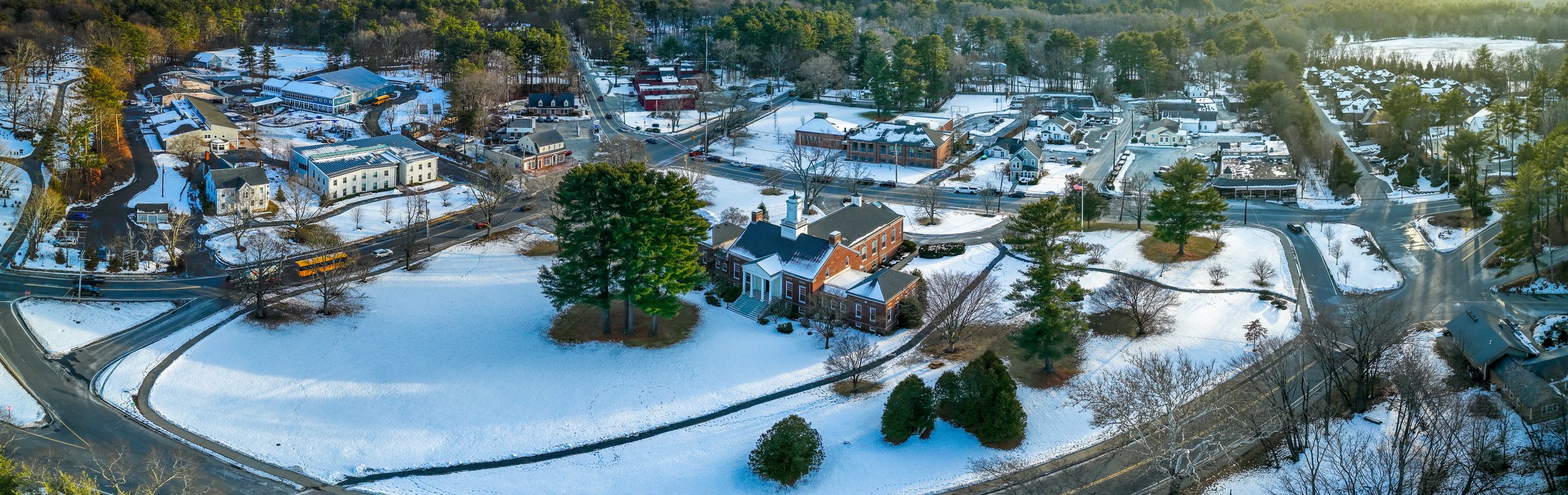 Aerial view of a town center